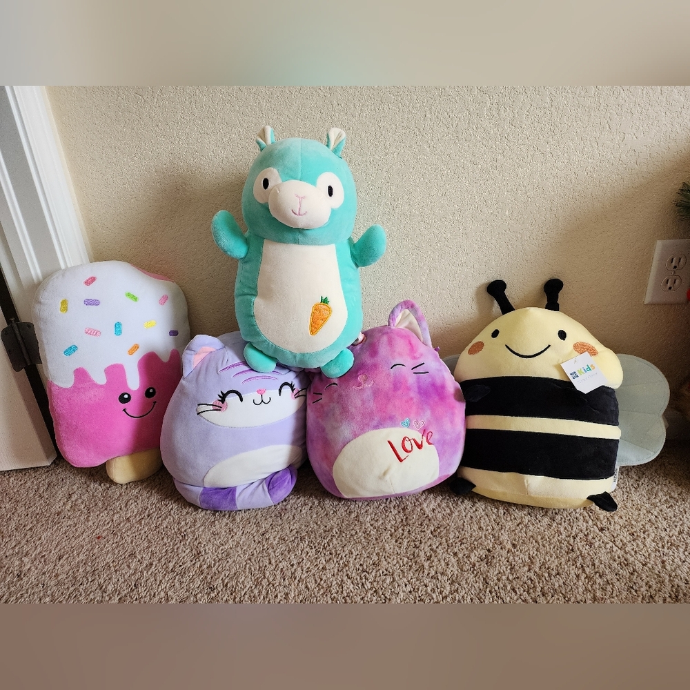 Plush Lot - Pastel Bunny, Llama, Cat, Bee & Popsicle
